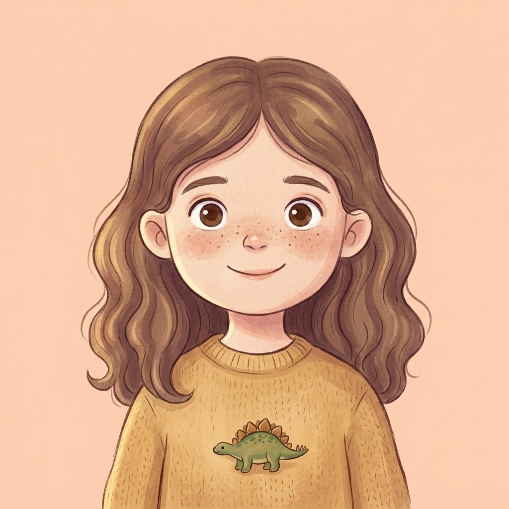 Cartoon portrait of Mia, age 6